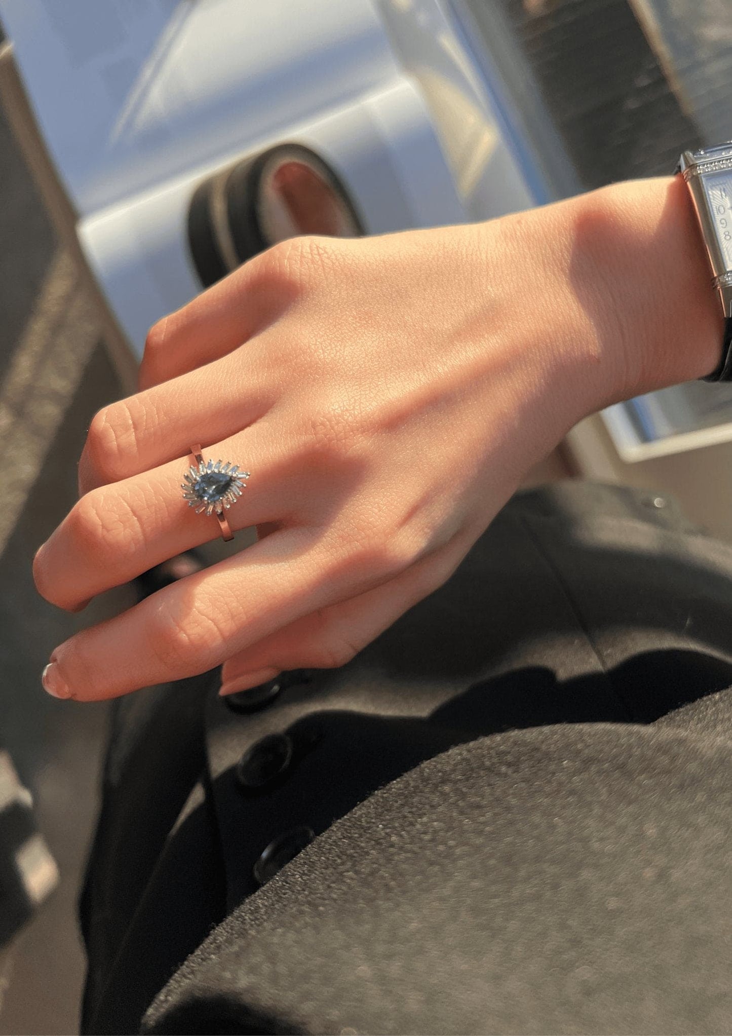 Gohar Pear Cut Sapphire and Baguette Ring , Rose gold - LA'AL