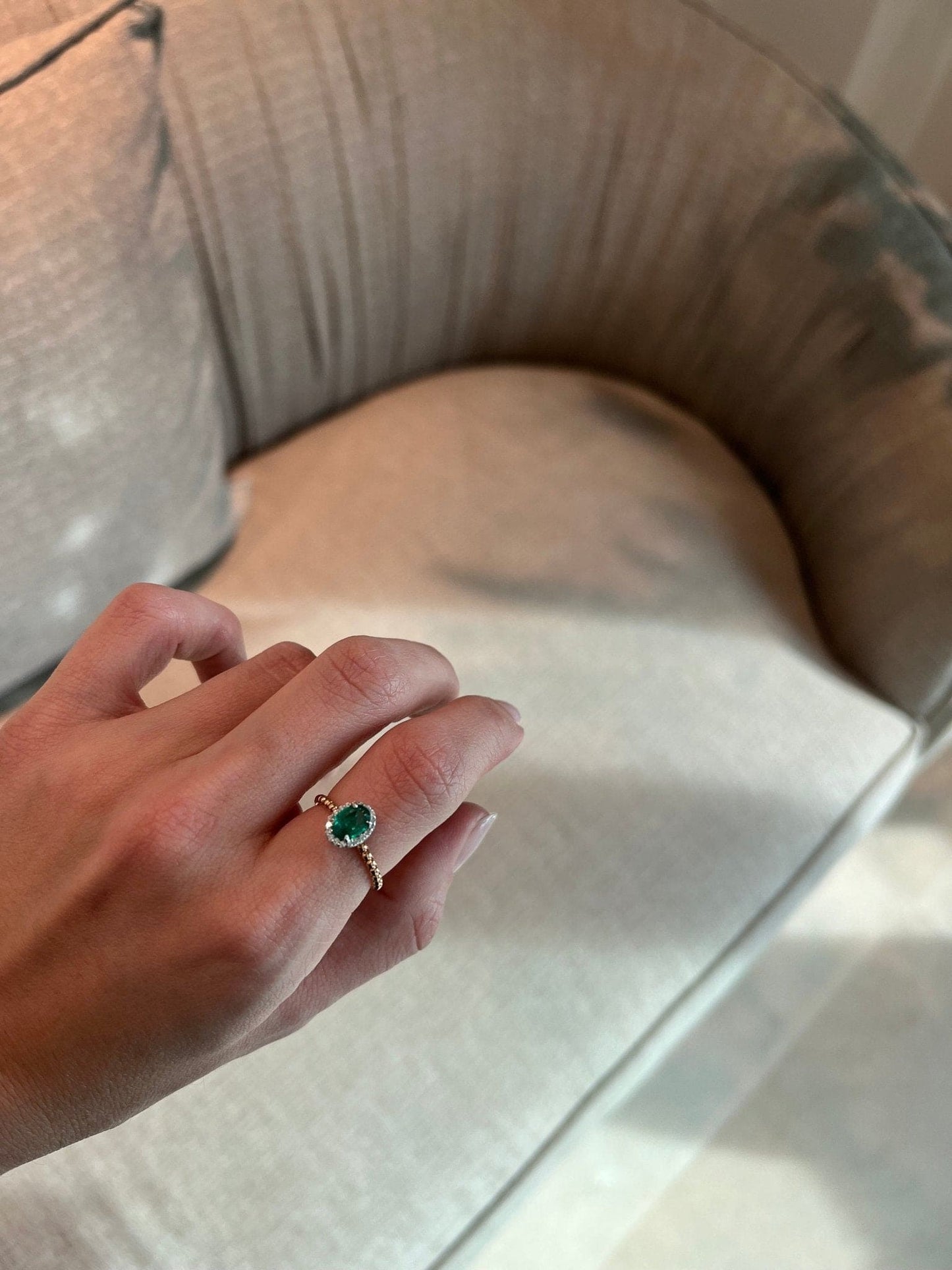 Zomorrod Oval Emerald Ring , yellow gold - LA'AL