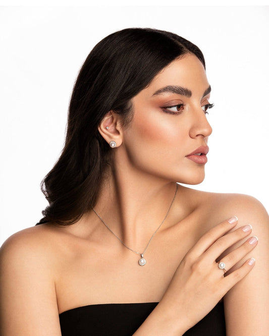 Dore Pearl and diamond Stud Earrings, white gold - LA'AL