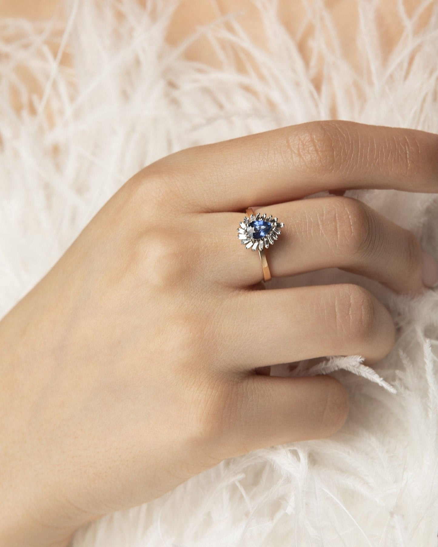 Gohar Pear Cut Sapphire and Baguette Ring , Rose gold - LA'AL
