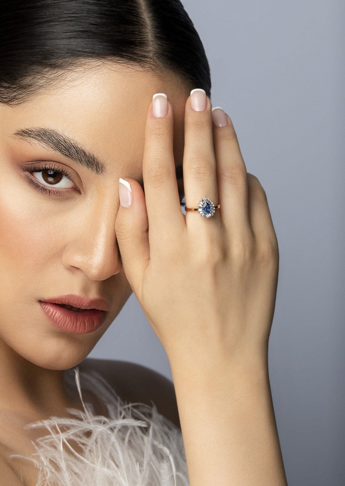 Gohar Pear Cut Sapphire and Baguette Ring , Rose gold - LA'AL
