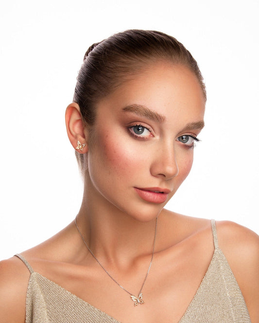 Pavé Butterfly Diamond Pendant, rose gold - LA'AL