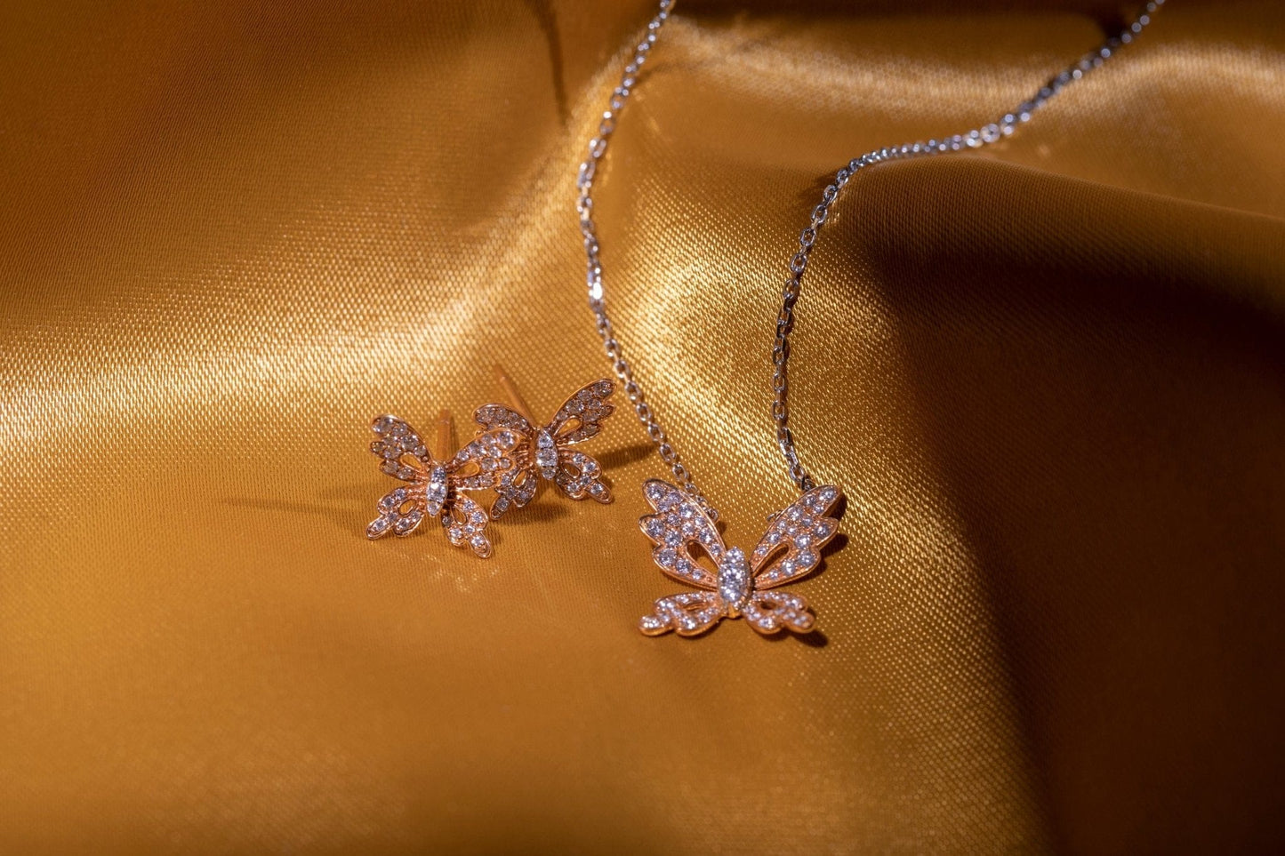 Pavé butterfly Mini Stud Earrings, , rose gold - LA'AL
