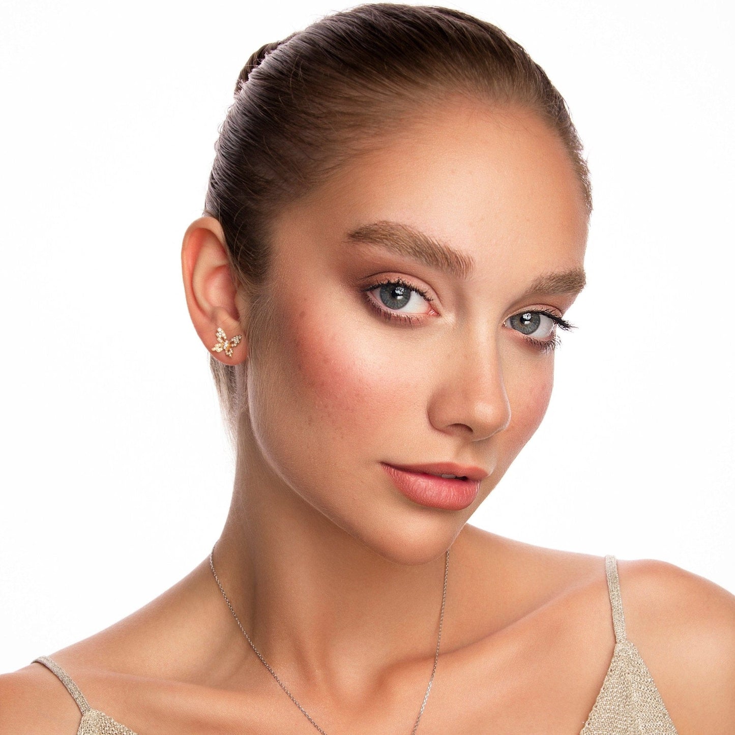 Pavé butterfly Mini Stud Earrings, , rose gold - LA'AL