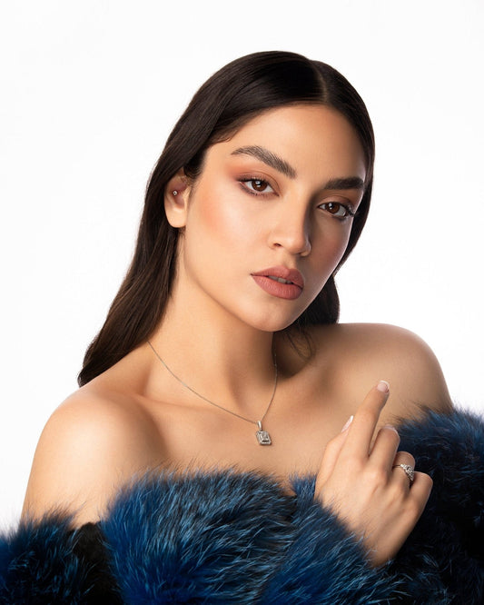 Rectangular Baguette and Diamond Pendant, white gold - LA'AL