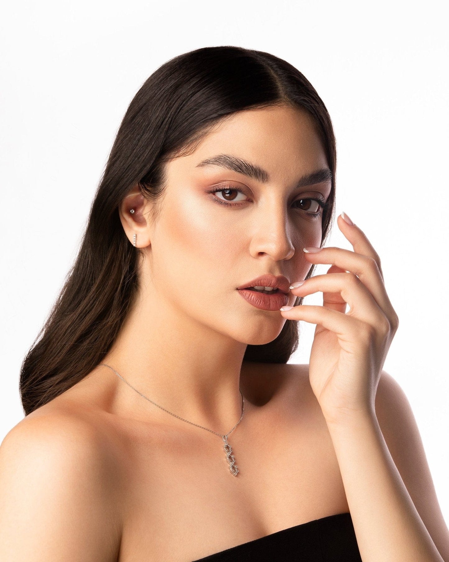 Spiral Baguette and Diamond Pendant, white gold - LA'AL