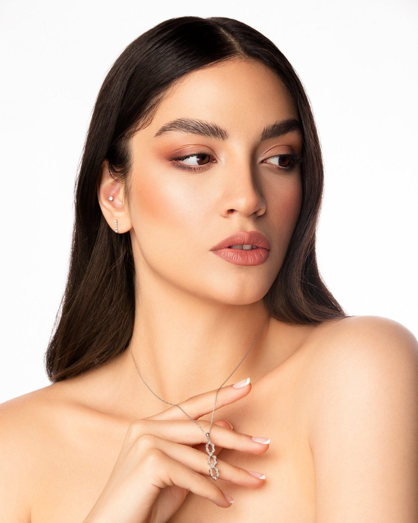 Spiral Baguette and Diamond Pendant, white gold - LA'AL
