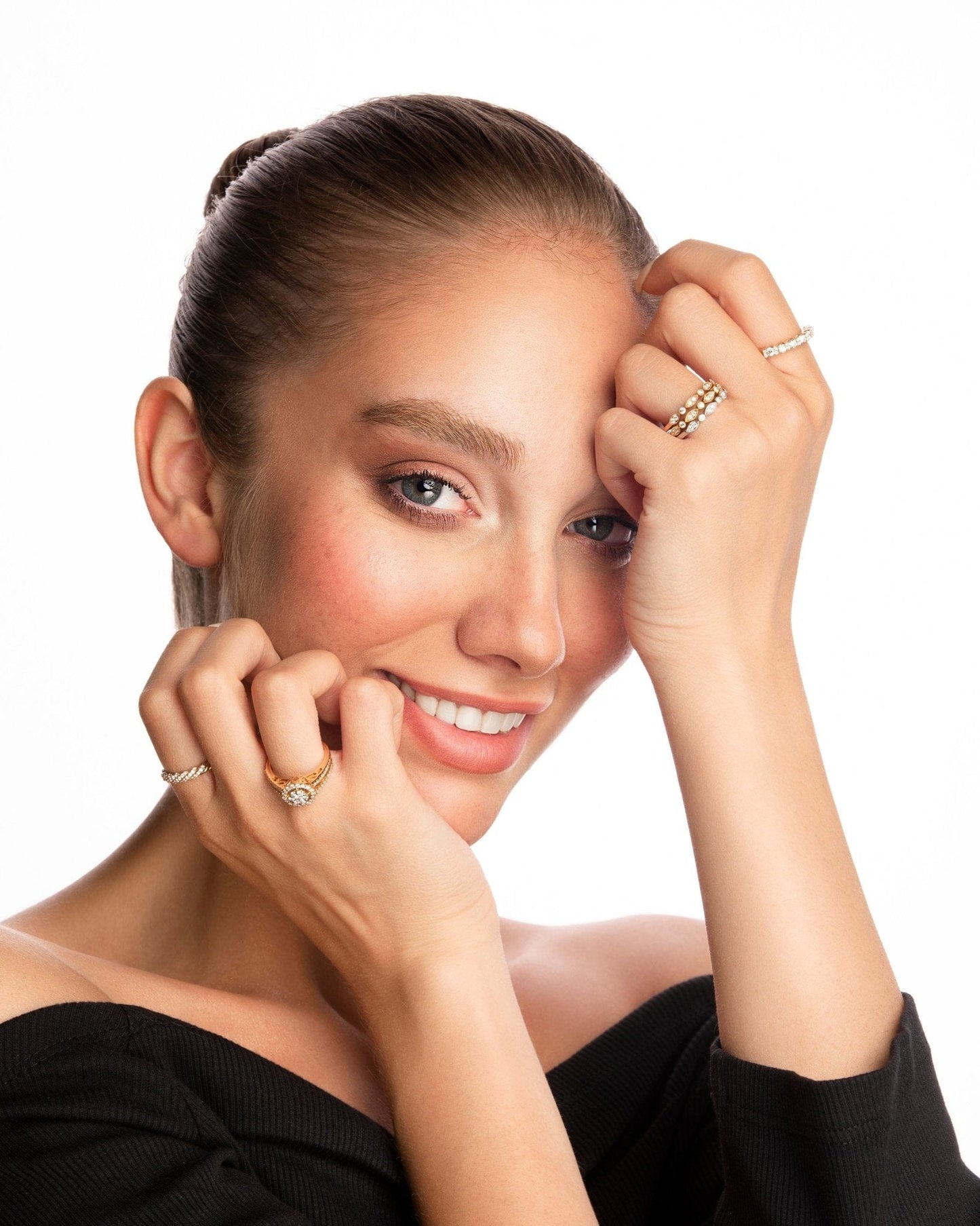 Three Row Diamond Rings, Yellow and white gold - LA'AL