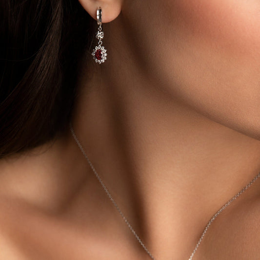 Yaghout Oval Ruby and Diamond Earrings, white gold - LA'AL