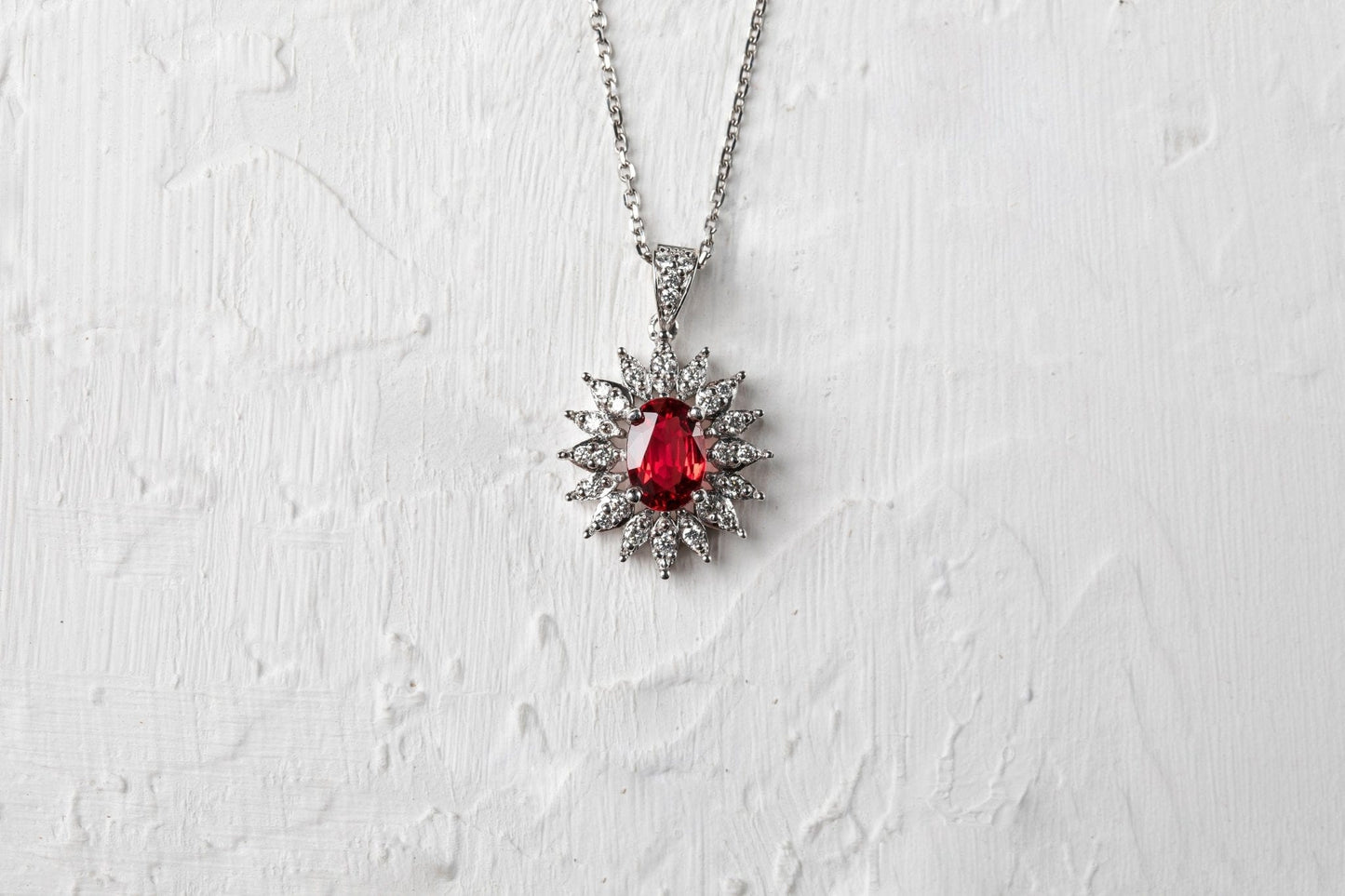 Yaghout Oval Ruby and Diamond pendant, white gold - LA'AL